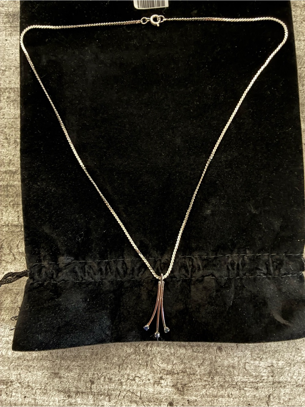 Silver toned costume Drop Pendant Necklace with Blue Accents